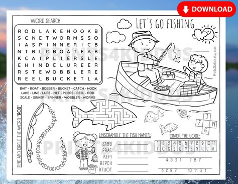 Fishing Poster, Kids Computer, Summer Activity, Kids Fishing, Activity Mat, Kids Projects, Printable Activities For Kids, Kids Coloring, Journal Doodles