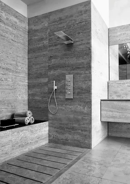 reforma baño con zona de ducha abierta con banco, acabados de mármol. Best Rain Shower Head, Travertine Bathroom, Stone Bathroom, Bad Inspiration, Shower Walls, Cultured Marble, German Design, Bath Fixtures, Shower Design