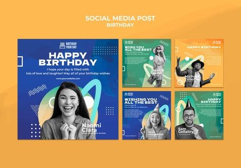 Holiday Social Media Posts, Kids Social Media, Creative Business Plan, Happy Birthday Free, Card News, Background Psd, Restaurant Social Media, Digital Birthday Cards, Social Templates