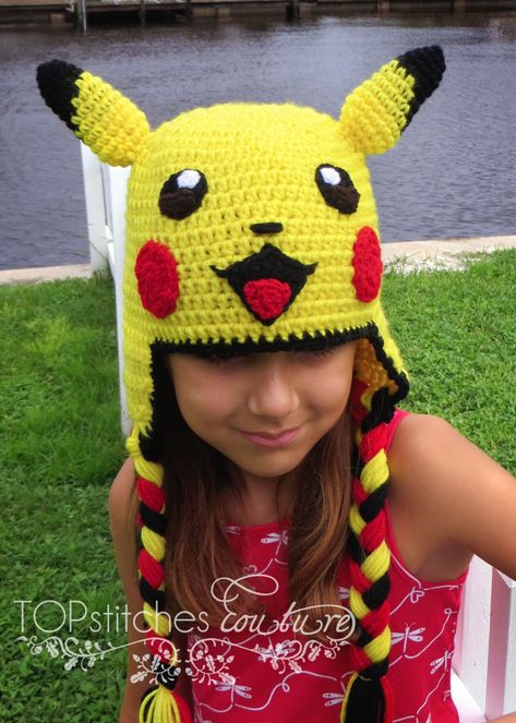 Crochet Pikachu Hat Pattern Free, Pikachu Hat Crochet Pattern Free, Crochet Pikachu Hat, Crochet Character Hats Free Pattern, Crochet Pokemon Hat, Pokemon Crochet Hat, Crochet Pattern Pokemon, Pokémon Crochet, Pikachu Cosplay