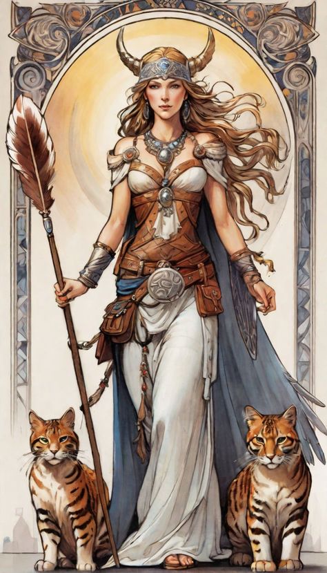 Freyja Tattoo Norse Mythology, Winter Goddess, Freya Goddess, Girl Power Art, Norse Legend, Magical Women, Celtic Gods, Norse Goddess, Pagan Gods