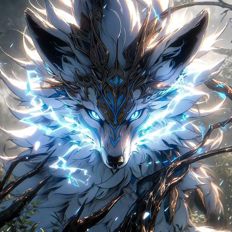 Ai generated Artwork Sanda thunder Kitsune the white Fantasy wolf the sorcerer of the kingdom White Wolf Art Fantasy, Mythical Wolf, White Kitsune, Kitsune Fox Spirit, Wolf Beast, Wolf Art Fantasy, Divine Beast, Monster List, Thunder Dragon