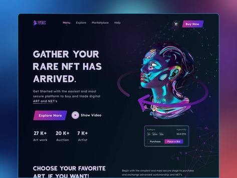 VEC-NFT Dark theme Landing page. by Mostafijur Rahman for ITO Team on Dribbble Dark Landing Page, Dark Website, Ux Design Principles, Ui Website, Frontend Developer, Ui Ux Designer, Modern Web Design, Dark Theme, Ux Designer