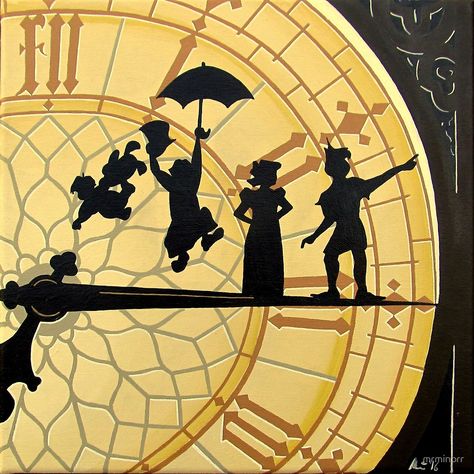 peter pan clock- acrylic painting by mrminorr Disney Characters Peter Pan, Peter Pan Painting, Peter Pan Drawing, Peter Pan Art, Peter Pan Nursery, Disney Canvas Art, Disney Canvas, Clock Painting, Disney Paintings