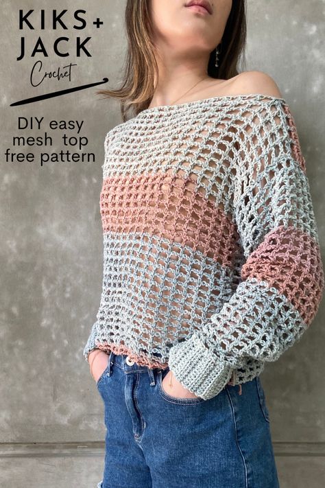 Girl wearing mesh net crochet sweater