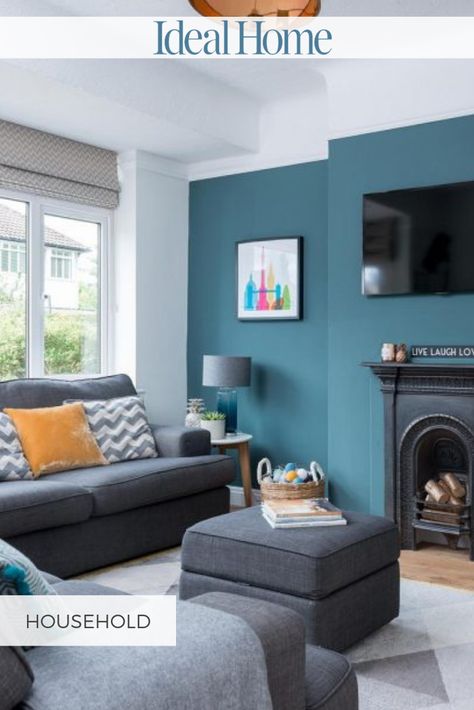 Teal Grey Living Room, Duck Egg Living Room, Teal Living Room, Living Room Color Combination, Ideal Home Magazine, Room Color Combination, Teal Living Rooms, Grey Living Room, Best Leather Sofa