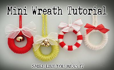 love these mini wreaths made out of cheap shower curtain rings and yarn... it would be so cute to have a whole tree covered in these... soo many possibilities! Curtain Hoop Crafts, Tiny Wreaths, Curtain Rings Crafts, Ring Wreaths, Gift Embellishments, Yarn Ornaments, Yarn Wreaths, Christmas Tutorial, Christmas Party Crafts