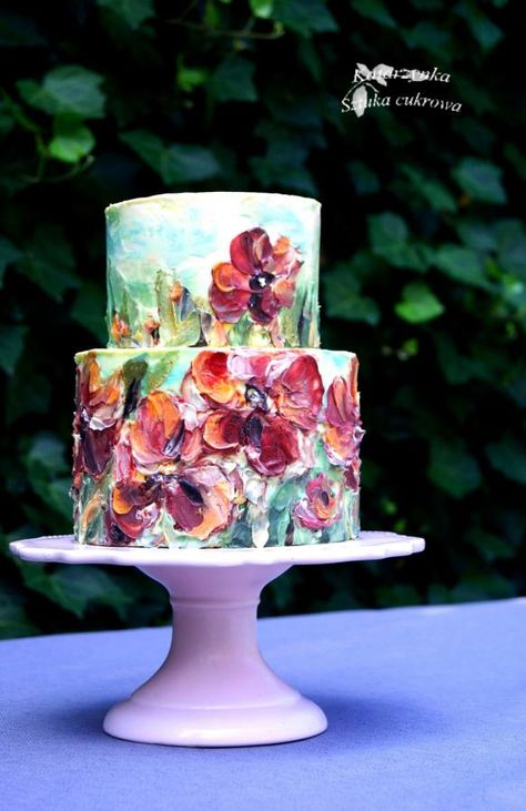 Buttercream painted cake by Katarzynka Cakes With Flowers, Painted Cake, Cake Wrecks, Cake Wedding, Painted Cakes, Gorgeous Cakes, Floral Cake, Fancy Cakes, Cake Decorating Techniques