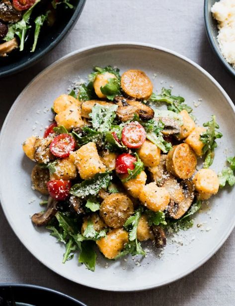 Arugula Chicken, Gnocchi Dinner, Trader Joes Frozen Food, Dinner Hacks, Sausage Gnocchi, Meal Hacks, Sausage Salad, Delicious Family Dinners, Veggie Sausage