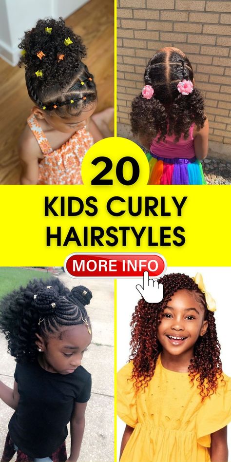 Discover the charm of kids curly hairstyles, perfect for black hair. Our collection includes everything from natural curls to stylish braids and ponytails. Whether it's for a school event or a special party, these hairstyles are not only beautiful but also offer easy protective styles for natural hair. Curly Hairstyles Kids, Twist Out Styles, Mixed Girl Hairstyles, Childrens Hairstyles, Kids Curly Hairstyles, Mixed Curly Hair, Chic Kids, Hairstyles 2024, Hairstyles Kids