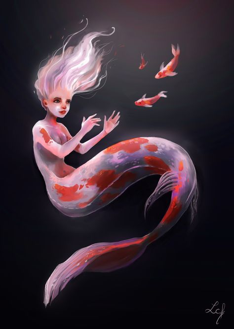 ArtStation - Koi Mermaid, Camille Fourcade Koi Mermaid, Mermaid Anime, Fish Mermaid, Mermaid Fin, Mermaid Artwork, Character Design Challenge, Fantasy Mermaids, Mermaid Lagoon, Mermaid Drawings