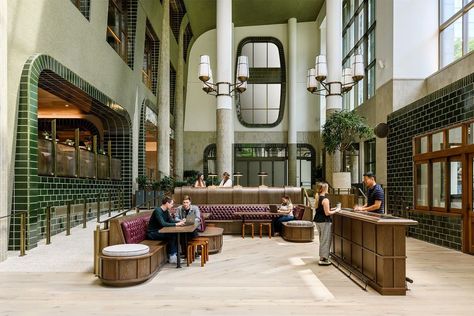 By reimagining its atrium with green penny tiles and operable doors, the U.S. Bank Center becomes a vibrant, inclusive hub for dining, shopping and working.

📍Seattle, WA, US #ProjectOfTheDay #ArchitizerAwards

👉️ Details: https://arc.ht/3VoLV0R 
📖 See in print: https://arc.ht/3lHQtBm Bank Lobby, Modern Chinese Restaurant, Modern Art Deco Design, Accessibility Design, Chalet Interior Modern, Us Bank, Atrium Design, Midcentury House, Public Space Design