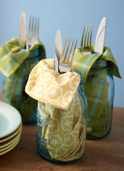 Uses For Mason Jars, Backyard Dining, Parties Ideas, Tafel Decor, Diy Event, Ideas Backyard, Napkin Folding, Mason Jar Diy, Mason Jar Crafts