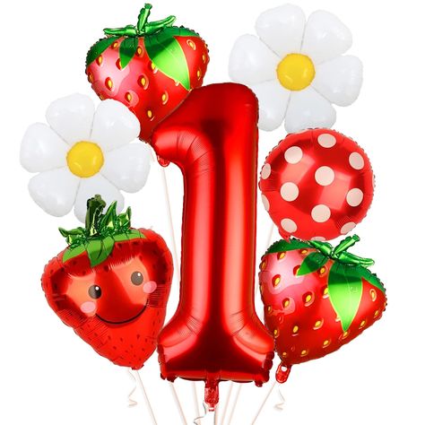 PRICES MAY VARY. Large Size: 7 Pieces in one package. There is one 40inch red balloon(Numer one), three 18inch balloons(2*daisy and 1*Polka dot balloon ), three 24 inch strawberry balloons, Wonderful berry first birthday decorations for baby's one year old birthday party. High-Quality Material: Durable Foil Balloons-All of the balloons are made of foil which is durable and shine. Create the most dreamy first birthday party for our little girl and make the most warm and happy memories. Easy to As Strawberry First Birthday Decorations, One Year Old Birthday Party Girl, Polka Dot Balloons, Baby First Birthday Themes, One Balloon, First Birthday Decorations, First Birthday Themes, Red Balloon, Helium Balloons