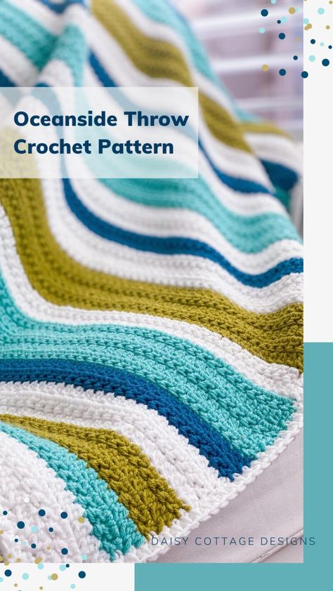 Miss Stitch Crochet Blanket, Crochet Striped Blanket Pattern Free, Ocean Crochet Pattern, Crochet Stitch Blanket, Ocean Blanket, Daisy Cottage Designs, Scrubby Pattern, Daisy Cottage, Throw Crochet