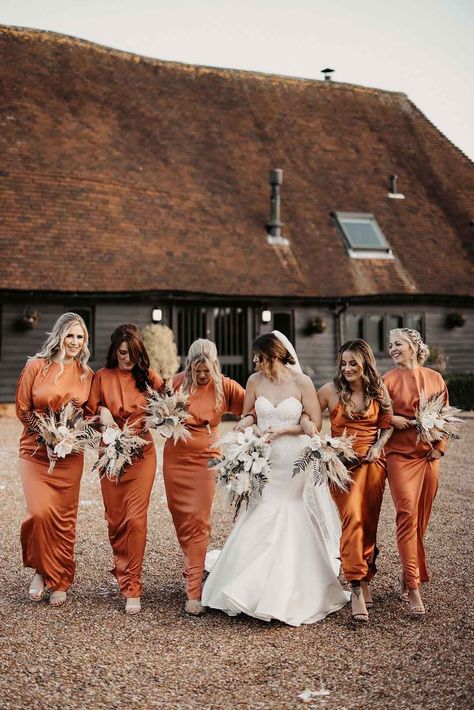 Orange Wedding Dresses, Rustic Orange Wedding, Burnt Orange Bridesmaid, Burnt Orange Bridesmaid Dresses, Wedding Nails Bridesmaid, Nails Bridesmaid, Orange Bridesmaid, Orange Wedding Flowers, Orange Bridesmaid Dresses