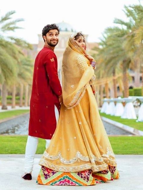 Sajal Ali and Ahad Raza Mir have shared their mehndi pics after their Nikkah and Wedding Pics. Fans were eagerly waiting for the mehndi look of Sajal and finally, she has shared the photos. Sajal Ali Wedding, Ahad Raza Mir, Sajal Ahad, Sajal Aly, Nikah Dress, Walima Dress, Sajal Ali, Bridal Dresses Pakistan, Bridal Photoshoot