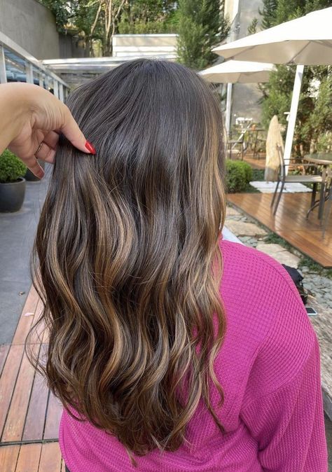 Glaze Brunette Hair, Low Maintenance Dimensional Brunette, Baby Lights Hair Brunette Balayage, Glazed Brunette, Glazed Brunette Hair, Soft Balayage Brunette, Soft Highlights For Dark Hair, Hazelnut Balayage, Perfect Curly Hair