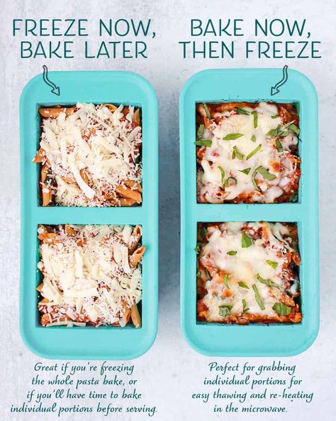 Freezer Friendly Penne Bake with Meat & Veggie Sauce - Peanut Butter and Fitness Cube Steak Freezer Meal, Souper Cubes Meal Prep, Souper Cube Freezer Meals, Souper Cubes Ideas, Freezer Meals Pasta, Souper Cubes Recipes, Freezer Sauces, Souper Cube Recipes, Healthy Freezer Meals For New Moms