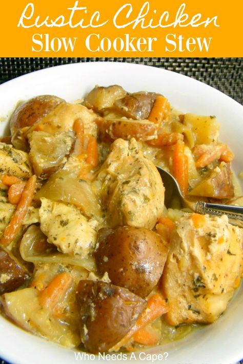 Breakfast Potatoes Crockpot, Potatoes Crockpot, Crockpot Chicken And Potatoes, Slow Cooker Chicken Stew, Chicken Slow Cooker, Chicken Carrots, Crockpot Slow Cooker, Rustic Chicken, Crock Pot Potatoes