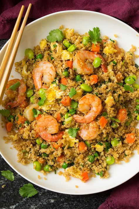 Quinoa Shrimp “Fried Rice” - Cooking Classy Quinoa Shrimp, College Cookbook, Shrimp Quinoa, Ham Fried Rice, Fried Quinoa, Quinoa Fried Rice, Shrimp Fried Rice Recipe, Shrimp And Quinoa, Shrimp Fried Rice