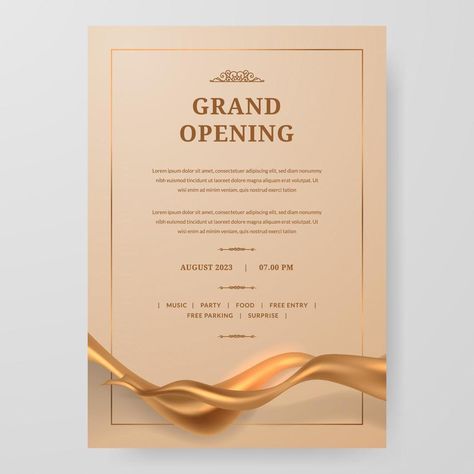 Grand Opening Poster, Grand Opening Invitations, Golden Fabric, Wedding Greetings, Greeting Card Template, Wedding Greeting Cards, Gold Invitations, Gold Silk, Engagement Cards