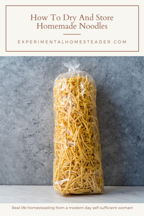 Learn how to dry homemade pasta plus the best method for storing homemade noodles so they stay fresh for up to six months! #storinghomemadenoodles #howtodryandstorehomeamdenoodles #storinghomemadepasta #dehydratenoodles #dehydratepasta Making Noodles Homemade Pasta, Easy Homemade Noodles For Soup, Homemade Noodle Recipes Fresh Pasta, Homemade Spinach Noodles, Make Your Own Noodles, Diy Spaghetti Noodles, Drying Egg Noodles, Freezing Homemade Noodles, How To Dry Homemade Noodles