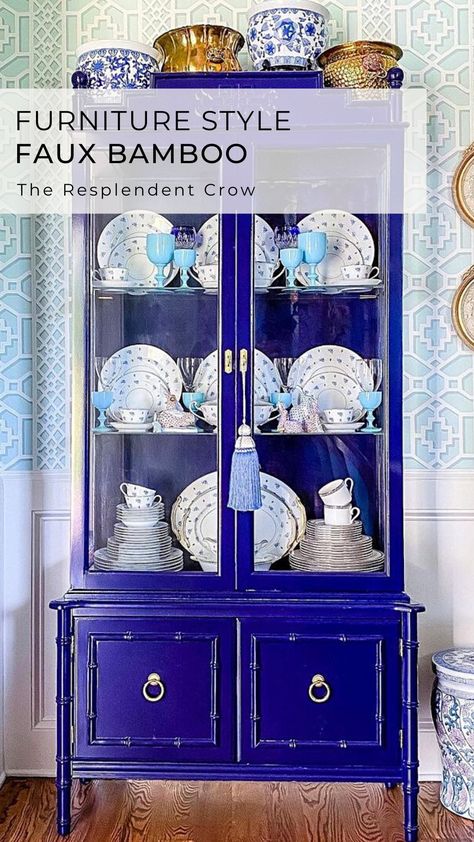 Faux bamboo beauty, brought to life in lustrous lacquer. Visit our website to shop our selection of faux bamboo vintage and newly made furniture. Customization available. Painted Armoire, Made Furniture, Hand Crafted Furniture, Faux Bamboo, Blue Design, Furniture Making, Painted Furniture, Style Guides, Armoire