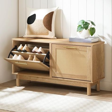 Amazon.com: HOOBRO Rattan-Like Shoe Bench, Entryway Bench with Storage, Shoe Rack Bench, 2 Flip Drawers, Shoe Cabinet, Wooden Solid Legs, for Entrance, Living Room, Bedroom, Natural NL51HX01 : Home & Kitchen Entryway Bench With Storage, Shoe Bench Entryway, Wood Shoe Storage, Bench Entryway, Shoe Hanger, Shoe Rack Bench, Shoe Storage Bench, Wooden Shoe Racks, Entryway Bench Storage