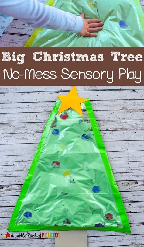 A Big Christmas Tree No-Mess Sensory Play Activity for Kids - Sensory Activity Preschool, Sensory Activities For Preschoolers, Christmas Activities For Toddlers, Maluchy Montessori, Big Christmas Tree, December Activities, Play Activity, Christmas Crafts For Toddlers, Sensory Activity