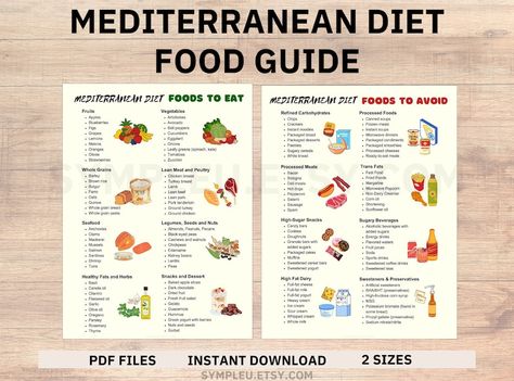 Mediterranean Diet Food Guide, Mediterranean Diet Food List, Mediterranean Diet Meal Plan, Diet Planner, Grocery List, Health Food Chart PDF - Etsy Mediterranean Diet Chart, Mediterranean Diet Explained, Meditteranean Diet Food List, Mediterranean Shopping List, Mediterranean Food List, Mediterranean Diet Foods, Heart Healthy Food List, Mediterranean Diet Pyramid, Mediterranean Diet Food List