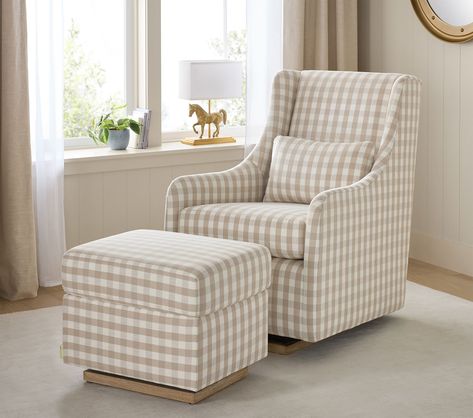 Merced Nursery Glider & Ottoman | Pottery Barn Kids Sustainable Nursery, Glider Ottoman, Plastic Lumber, Glider And Ottoman, Swivel Glider Recliner, Modern Design Elements, Glider Recliner, Swivel Glider