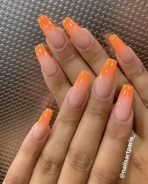 Orange Ombré Nails, Nails Pink And Orange, Acrylic Nails Pink, Orange Ombre Nails, Orange Acrylic Nails, Ombre Nail Art Designs, Nail Art Ombre, Classy Acrylic Nails, Orange Ombre