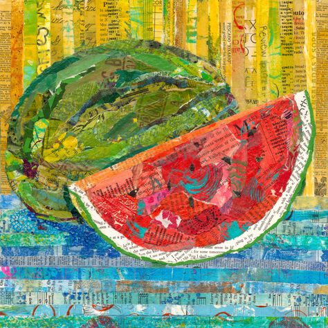 Fruits Collage Art, Watermelon Collage, Fruit Collage Art, Food Collage Art, Collage Fruit, Vitromosaico Ideas, Collage Lesson, Kunst Collages, Fruit Collage