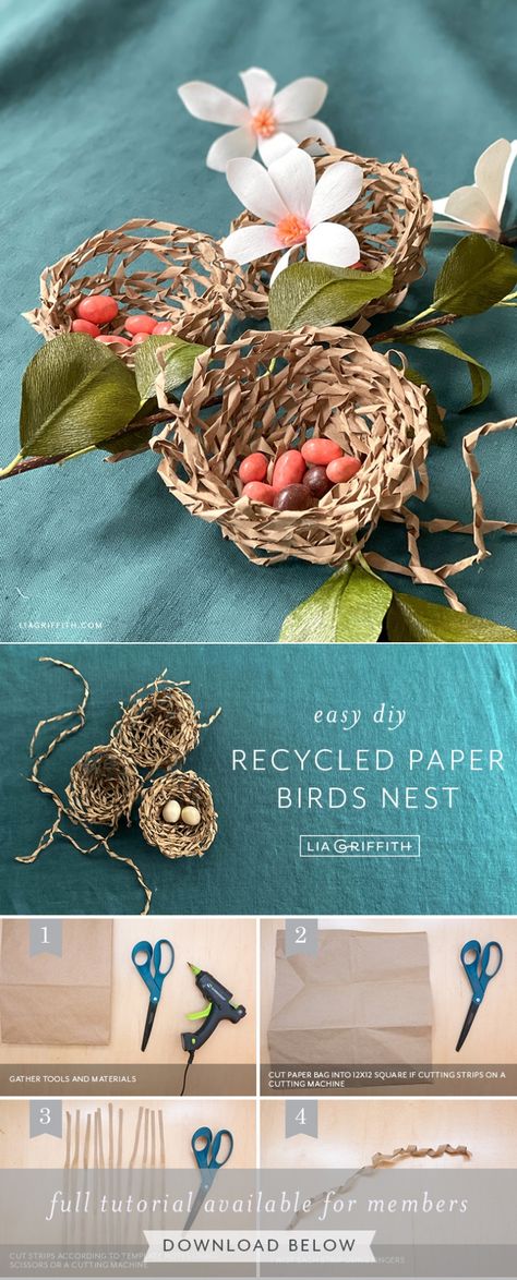 Nest Making Craft, How To Make A Nest, Cardboard Easter Crafts, Bird Nest Craft Diy, Paper Easter Crafts, Diy Nest, Floral Tutorials, Bird Study, Paper Nest