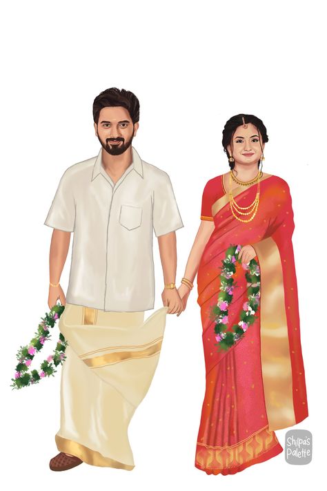 Telugu Wedding Couple Illustration, Wedding Couple Photos Cartoon, Caricature Couple Images, South Couple Images, South Indian Wedding Caricature Couple, South Indian Bride Illustration, South Indian Caricature, Indian Wedding Caricature Couple, South Indian Wedding Caricature