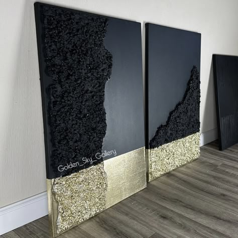 Plaster Art Black, Mirror Canvas Art, Cuadros Diy, Abstract Painting Diy, Glitter Wall Art, Wal Art, Abstract Art Painting Techniques, Diy Abstract Canvas Art, Diy Canvas Wall Art