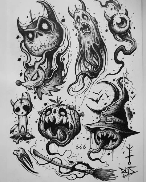 Creepy Halloween Tattoo | Dark art tattoo, Spooky tattoos, Tattoo art drawings Tattoo Designs On Paper, Creepy Tattoo Designs, Designs On Paper, Scary Tattoos, Pokemon Tattoo, Výtvarné Reference, Creepy Tattoos, Spooky Tattoos, Tattoo Style Drawings