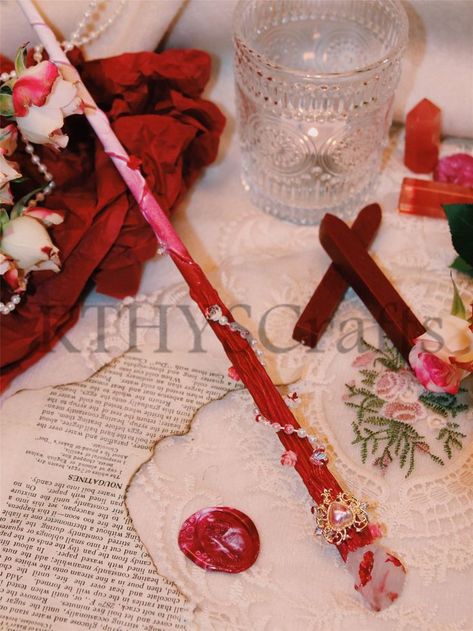 Fairy Wands Aesthetic, Mushroom Wand, Magic Wand Aesthetic, Aesthetic Wand, Red Wand, Witch Wands, Fairy Magic Wand, Rose Wand, Pink Wand