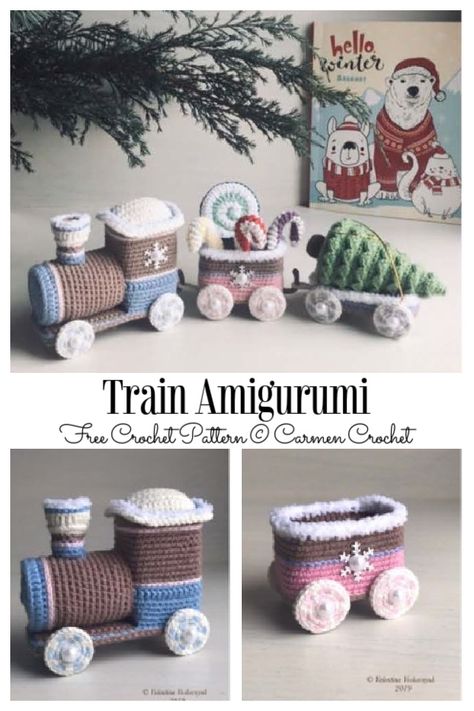 Crochet Christmas Train Amigurumi Patterns - DIY Magazine Crochet Gingerbread Train, Amigurumi Free Pattern Christmas, Crochet Christmas Train, Christmas Amigurumi Free Pattern, Crochet Train, Gingerbread Train, Christmas Crochet Pattern, Crochet Xmas, Crochet Wall Hangings