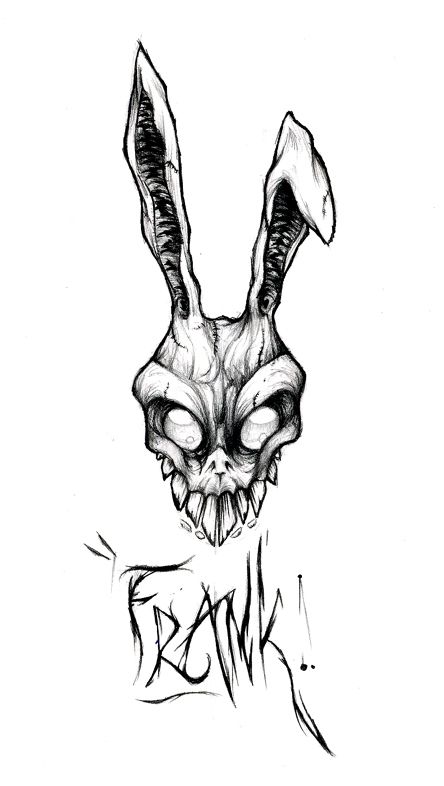 Donnie Darko was one of my favorite movies. Frank the rabbit looks so badass I want that costume. I would get this without frank though. Donnie Darko Tattoo, Rabbit Tattoo, Creepy Drawings, Rabbit Tattoos, Donnie Darko, Dark Art Tattoo, Tattoo Art Drawings, Desenho Tattoo, Tattoo Meaning