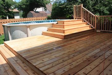 above ground pools with decks and benches - Google Search Above Ground Pool Platform, Above Ground Pools With Decks, Pool Platform, Pools With Decks, Pool Deck Plans, Best Above Ground Pool, Swimming Pool Decks, Above Ground Pools, Pool Steps