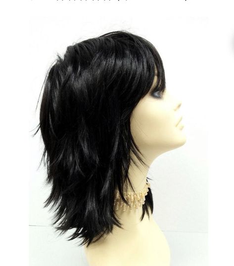 90s Grunge Haircut Short, Black Hair Inspo Short, Goth Haircut Medium, Unique Hair Cuts, Emo Shag, Haircut Guide, Emo Haircuts, Shoulder Length Layered Hair, Pink Blonde Hair