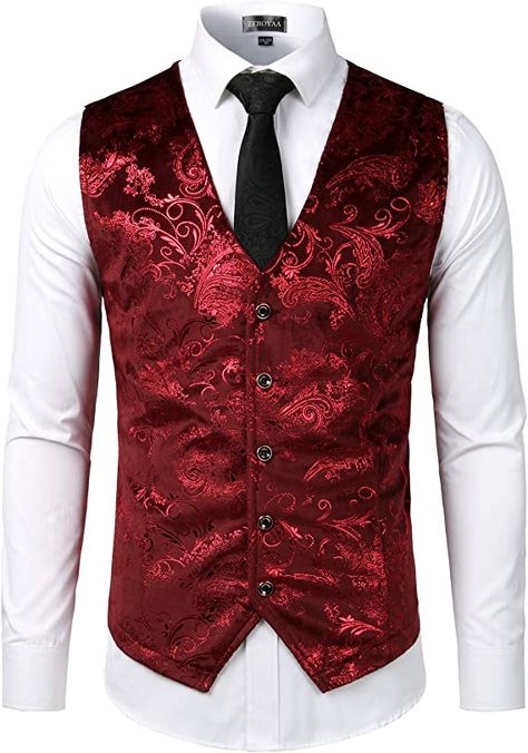 ZEROYAA Mens Hipster Burgundy Paisley Single Breasted Suit Dress Vest/Tuxedo Waistcoat Z49 Burgundy X Large at Amazon Men’s Clothing store Mens Vest Casual, Steampunk Vest, Waistcoat Designs, Men Waistcoat, Wedding Waistcoats, Slim Vest, Waistcoat Men, Mens Suit Vest, Floral Vests