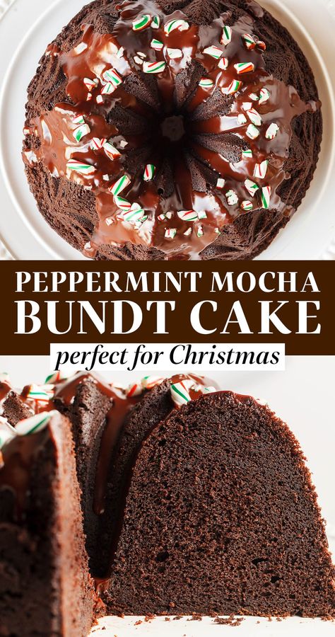 Peppermint Mocha Bundt Cake is the absolute BEST holiday or Christmas cake recipe! It's as easy as it is beautiful and loaded with chocolate, coffee, and peppermint flavors. So moist, delicious, and this homemade, from-scratch chocolate cake is great for a crowd! Mocha Bundt Cake, Homemade Subs, Mint Recipes Dessert, Christmas Cake Recipe, Mint Desserts, Holiday Baking Recipes, Christmas Cake Recipes, Holiday Dessert Recipes, Peppermint Mocha