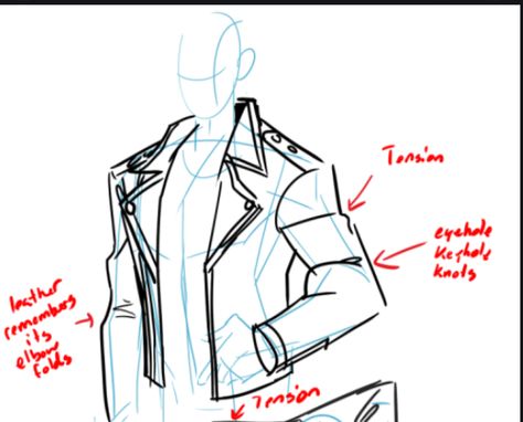 Jackets Reference Drawing, Jacket Drawing Refrences, Letterman Jacket Drawing Reference, How To Draw Jackets Design Reference, Hand In Coat Pocket Reference Drawing, Collard Shirt Drawing Reference, Leather Jacket Art Drawing, Anime Jackets Drawing, Drawing Jackets Design Reference