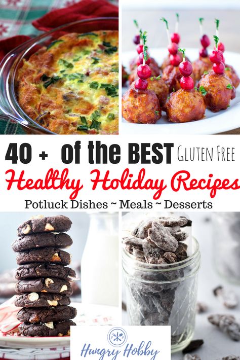 Over 40 of the BEST gluten-free healthy holiday recipes perfect for potlucks or parties, appetizer, meals, and desserts all included!  #glutenfree #holidays #christmas #appetizer #breakfast #lunch #dinner #dessert #cookies via @hungryhobby Appetizer Meals, Christmas Potluck Ideas, Holiday Potluck Recipes, Bliss Bars, Cranberry Bliss, Christmas Potluck, Cranberry Bliss Bars, Potluck Ideas, Healthy Appetizer Recipes