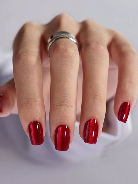 Gelish Nails, Color Nails, Red Nail Designs, Cat Nails, Jelly Nails, Cat Eye Nails, Stick On Nails, Color Rojo, Fancy Nails