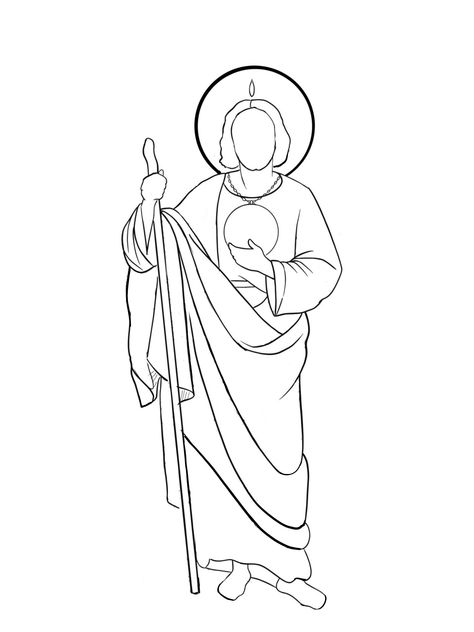 San Judas Painting Easy, San Judas Drawing Easy, San Judas Outline Tattoo, St Judas Tattoo, Outline Tattoos For Women, San Judas Outline, San Judas Tadeo Drawing, Mexican Coloring Pages, San Judas Tattoo Design