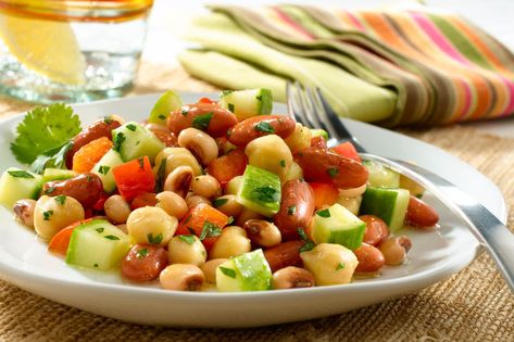 3 Bean Salad Recipe, Recipe With Cucumber, Three Bean Salad Recipe, Goya Recipe, 3 Bean Salad, Bean Salad Recipe, Three Bean Salad, Red Kidney Beans, Plant Based Recipes Easy